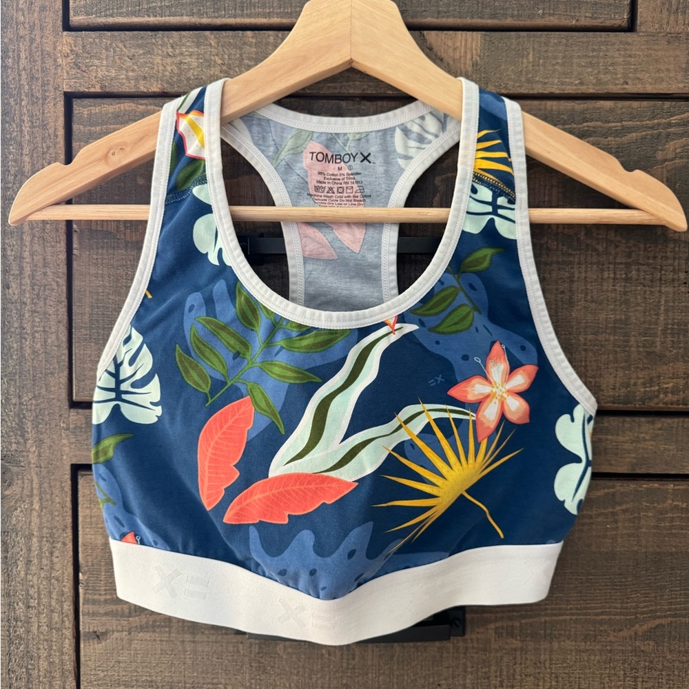 TomboyX Floral Print Bra - Blue and White